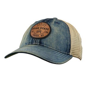 Utah State Aggies Leather Patch Trucker Cap navy